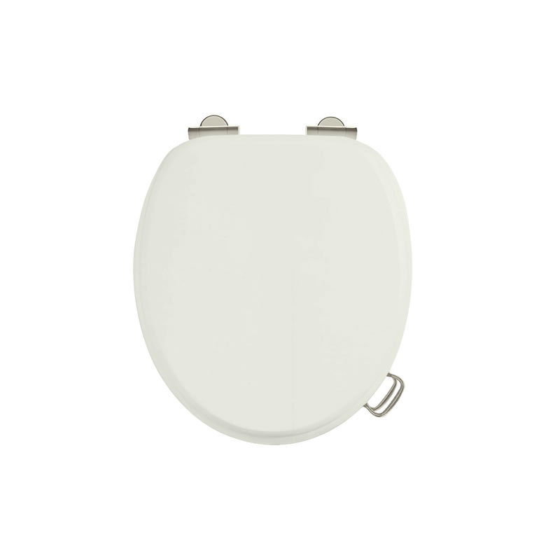 Arcade Sand soft-close seat with handle finished in nickel